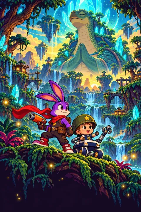 Chapter 1 poster: Rocket and Oliver in a glowing jungle